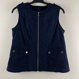 Jones New York Signature Quilted Vest Women M Blue Pockets Full‎ Zip Sleeveless